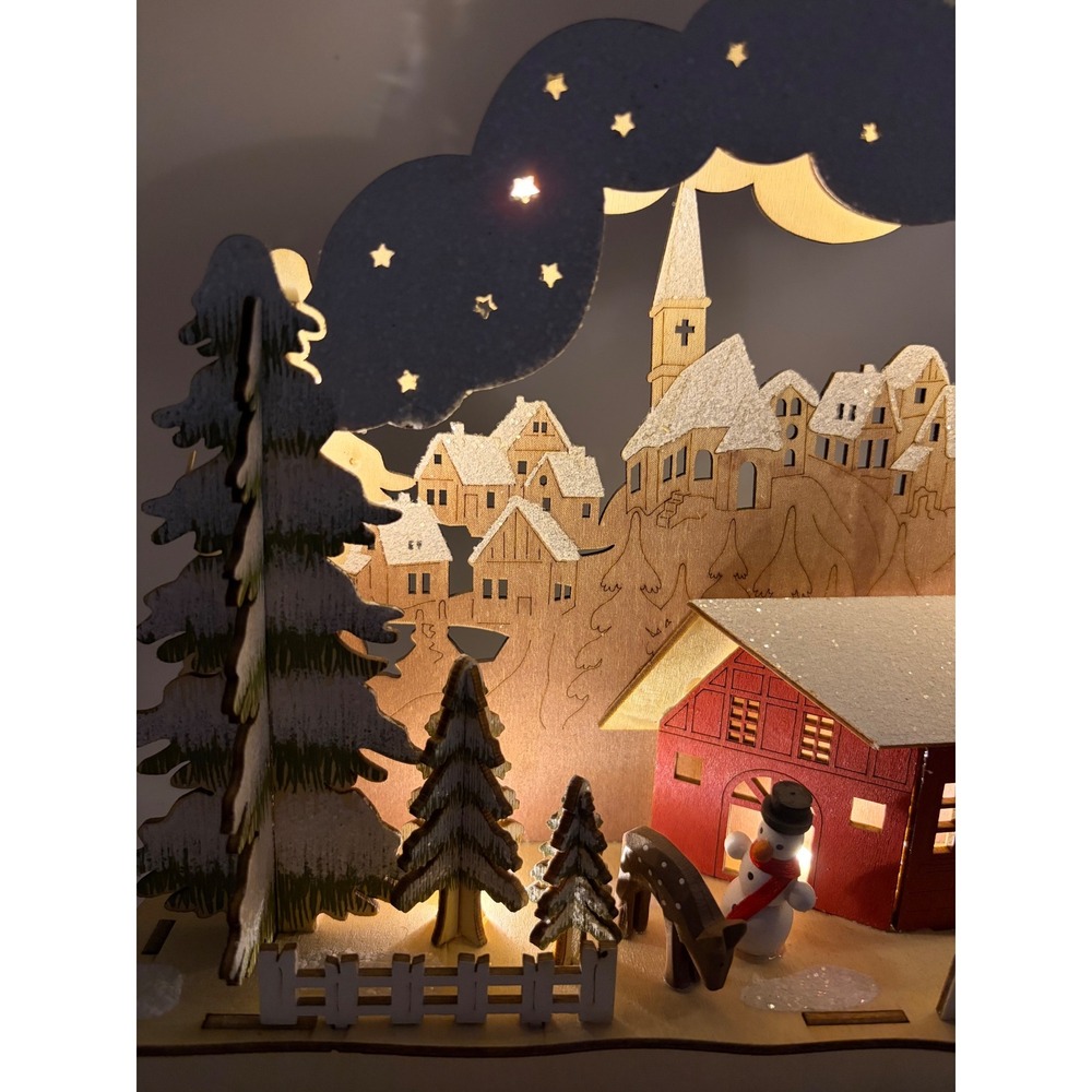 Light Up Wooden Nordic Style Christmas Village Arch Music Box Snowman Deer - Picture 6 of 14